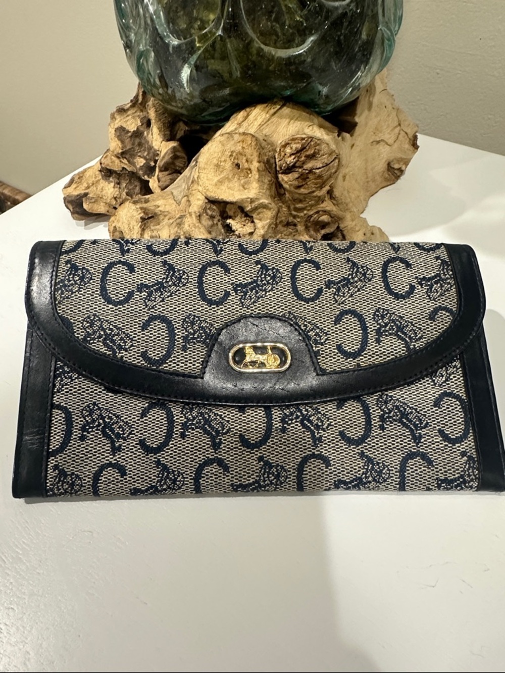 Celine Vintage Navy Monogram Clutch Wallet